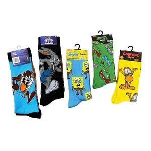 Odd Sox Novelty Crazy Socks Space Jam TMNT Garfield Sponge-bob Mens Sz 6-12 Crew